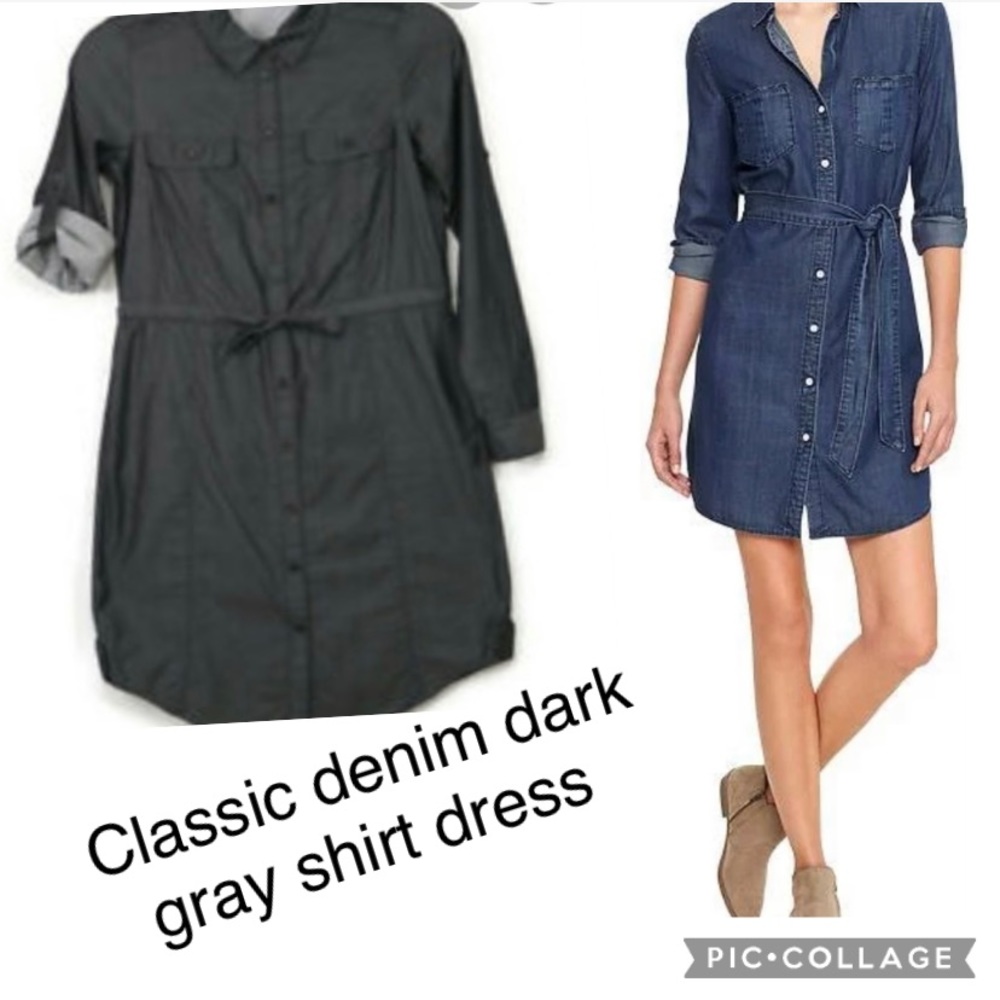 Classic denim dark gray shirt dress with wrap